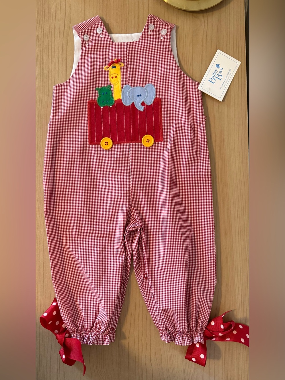 Red Gingham Baby One-Piece with Animal Wagon Applique - Baby B'gosh